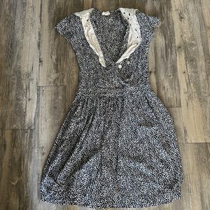 Vintage 90s Prairie Dress Navy & White Floral Cottagecore Midi Dress Petite